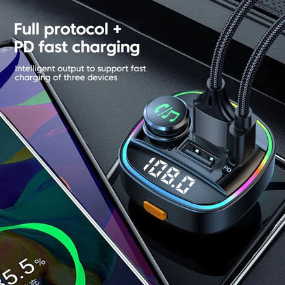 Bluetooth 5.0 Car Wireless FM Transmitter Adapter USB PD Charger AUX Hands-Free