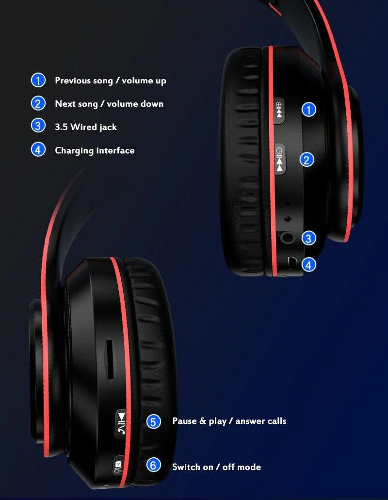 Super Bass Wireless Bluetooth Headphones Foldable Stereo Earphones Headsets Mic