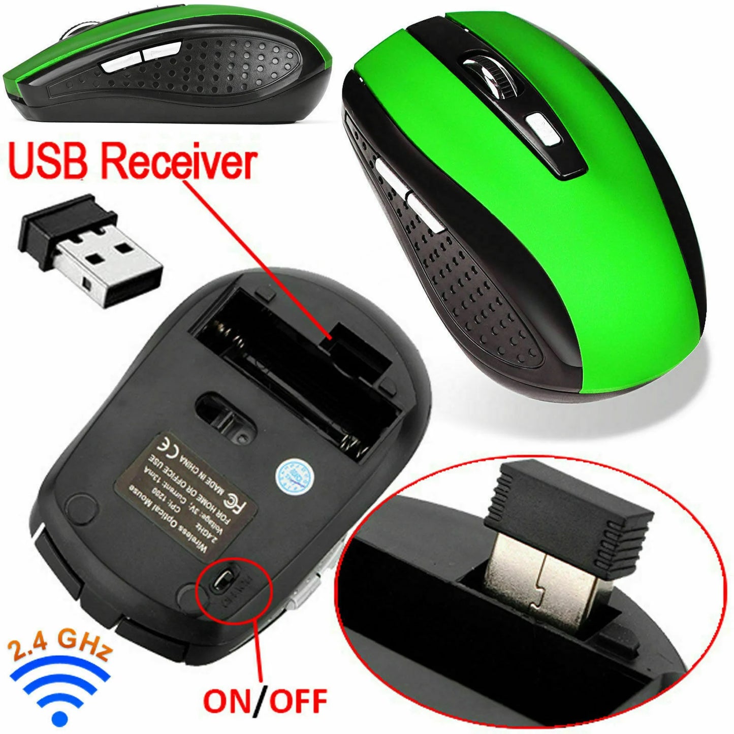 2.4Ghz Wireless Optical Mouse Mice & USB Receiver for PC Laptop Computer DPI USA