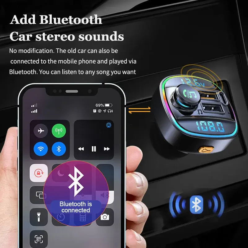 Bluetooth 5.0 Car Wireless FM Transmitter Adapter USB PD Charger AUX Hands-Free