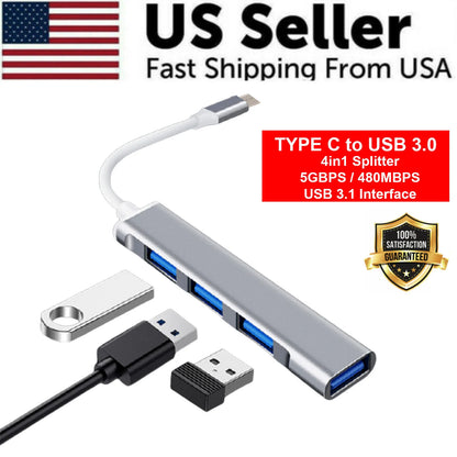 USB-C Type C to USB 3.0 4 Port Hub Splitter for PC Mac Phone Macbook Pro Ipad