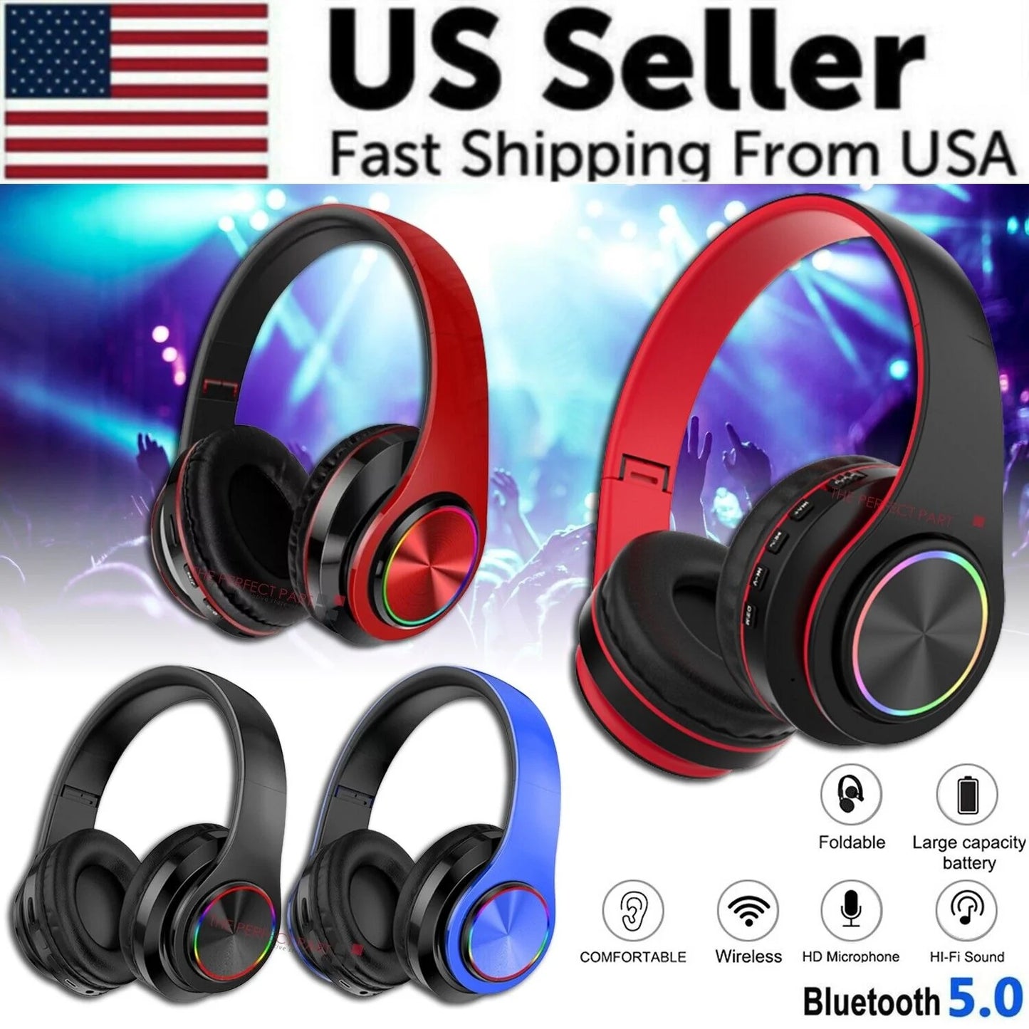 Super Bass Wireless Bluetooth Headphones Foldable Stereo Earphones Headsets Mic